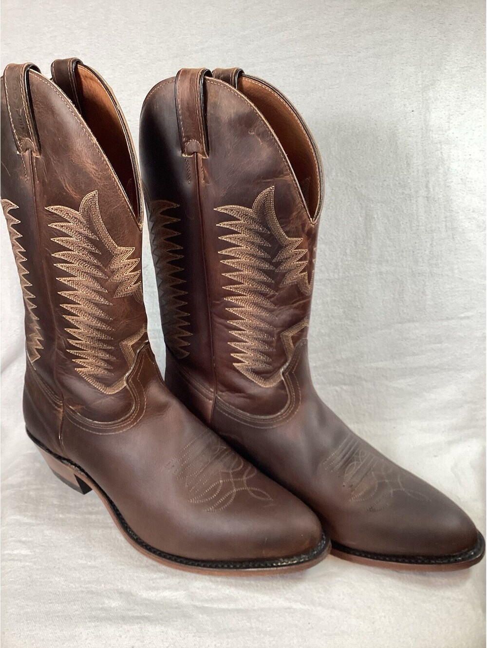 Men’s Size 11 E Boulet 1828 Brown Leather Mid-Calf Cowboy Boots